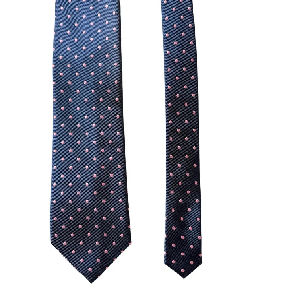 JOS. A. BANK Executive Collection‎ 100% Silk Navy Blue and Pink Polka Dot Tie